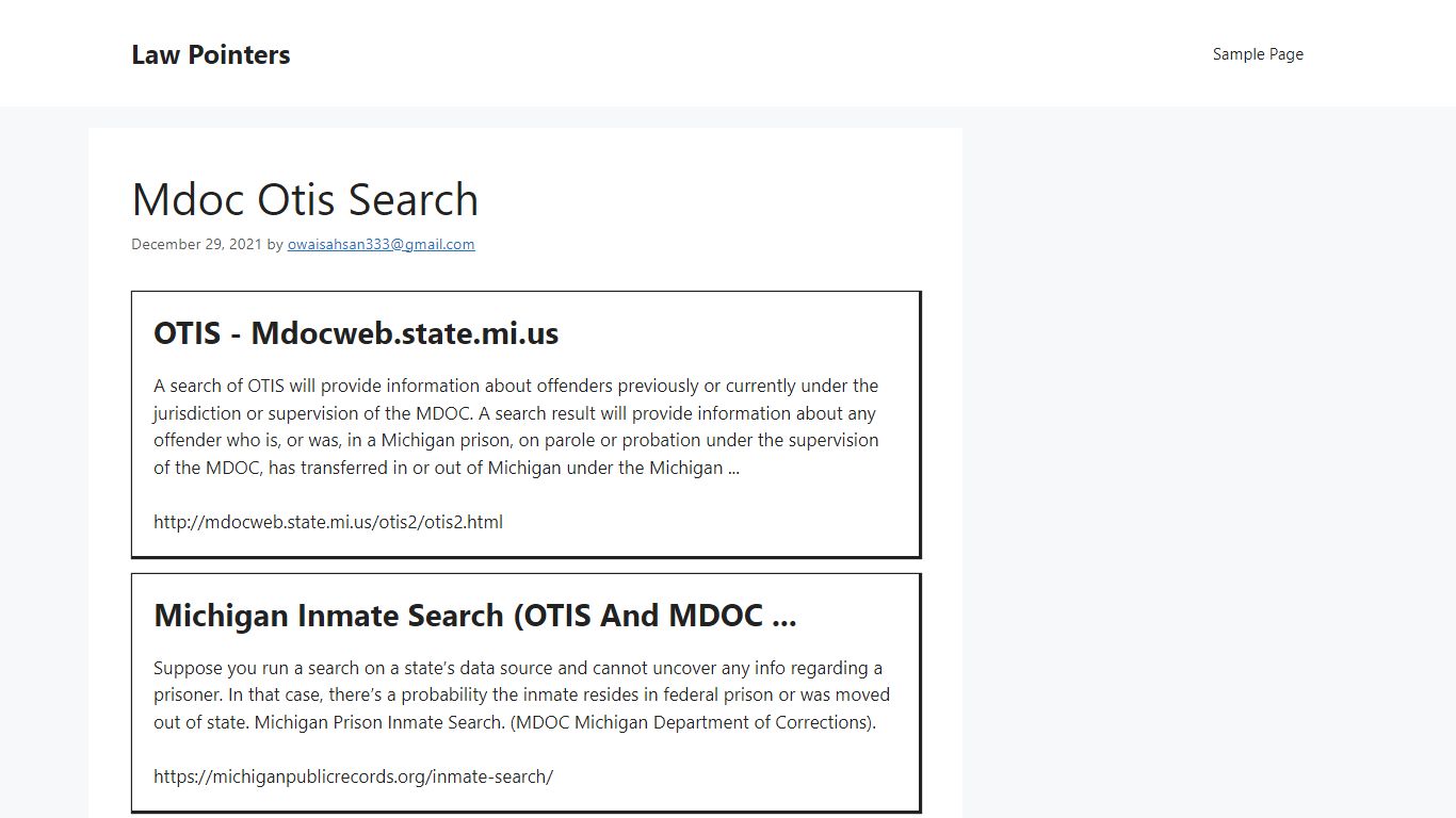 Mdoc Otis Search - Law Pointers